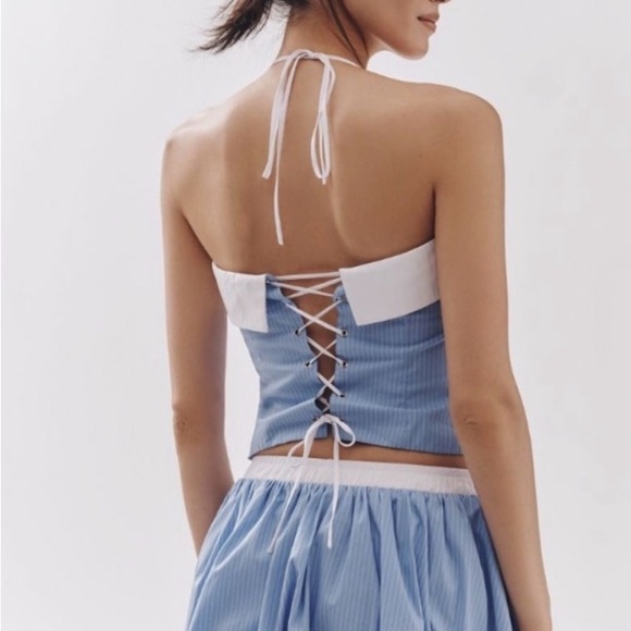 NWT Anthropologie NIA SMITH Bubble Hem Mini Skirt - Sky Blue Size Large - Picture 4 of 6